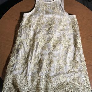 NWT Lovely Day cream underlay with gold embroidered dress in size Medium.